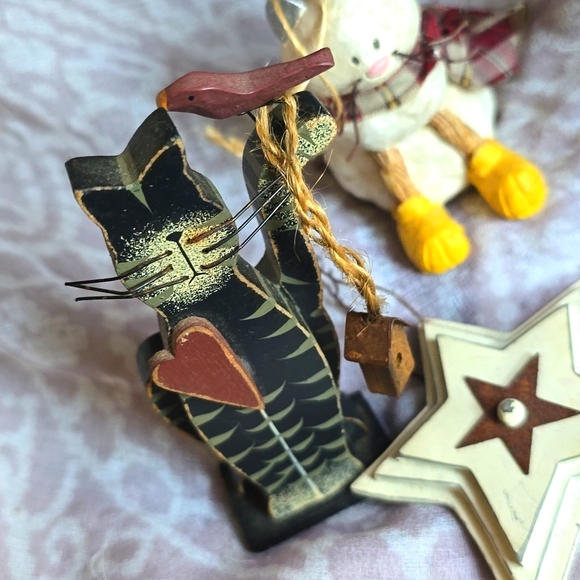 PRIMITIVE Rustic Cat Decor Fall Holiday Ornaments Lot of 3 Star - Picture 2 of 7